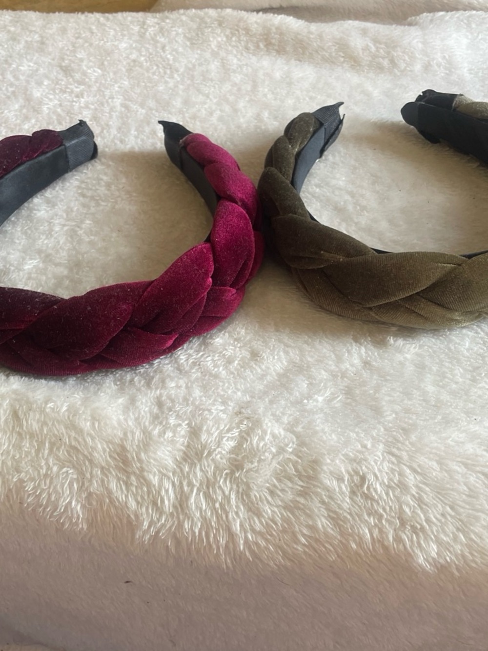 Braided Velvet Headband - Wine and Olive